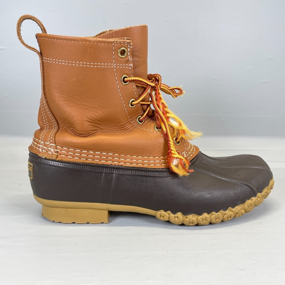 LL Bean Duck Boots Women Size 8 Brown Leather 8" Lace Up Shoes Bean Boots Casual